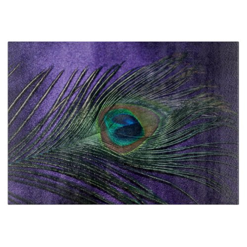 Silky Purple Peacock Feather Cutting Board