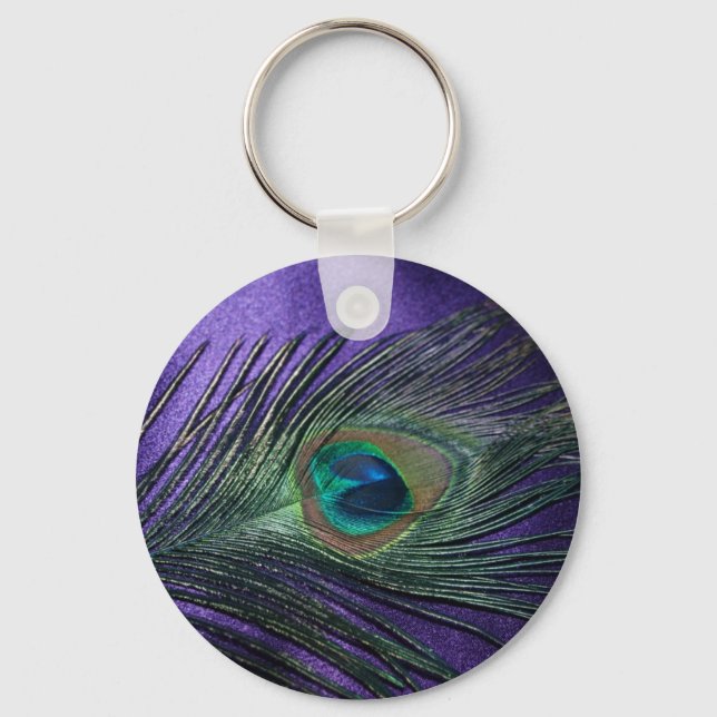 Silky Purple Peacock Feather Keychain (Front)