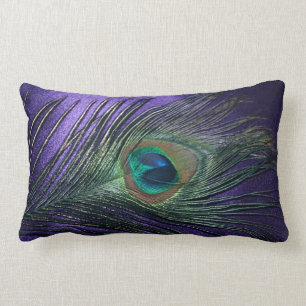 Silky Purple Peacock Feather Lumbar Pillow