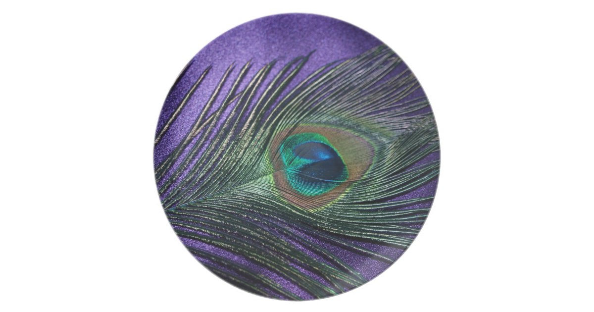 Silky Purple Peacock Feather Plate | Zazzle