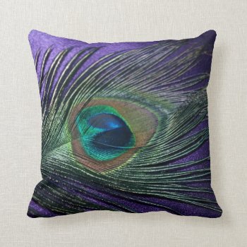 Silky Purple Peacock Feather Still Life Throw Pillow by Peacocks at Zazzle