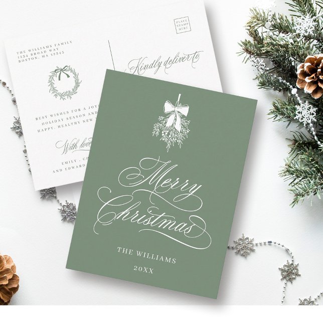 Silky Sage Holly Berry Bouquet Merry Christmas Postcard (Front & Back)