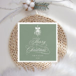 Silky Sage Romantic Calligraphy Merry Christmas Napkins<br><div class="desc">This Christmas napkin features elegant and romantic swirly calligraphy lettering,  accented with a winter berry holly bouquet. For more advanced customization of this design,  please click the BLUE DESIGN TOOL BUTTON. Matching items are also available.</div>