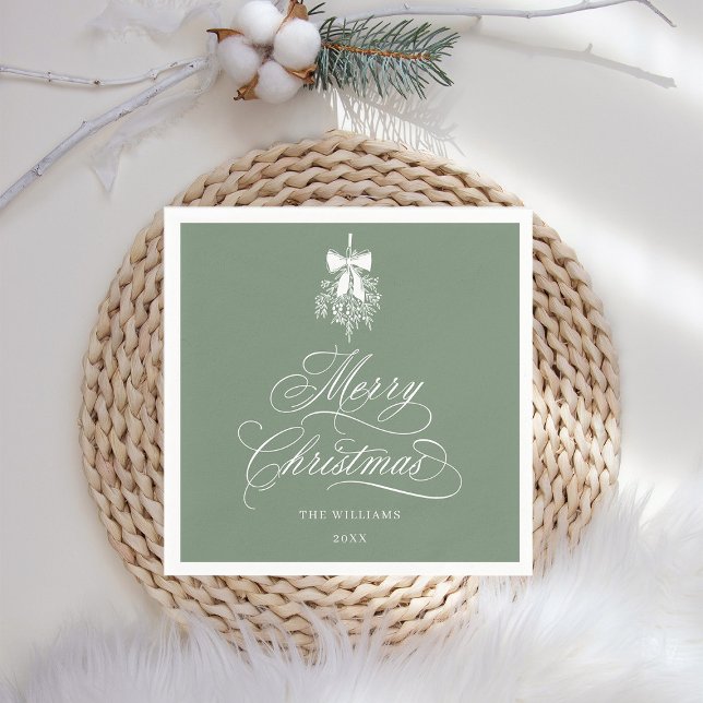 Silky Sage Romantic Calligraphy Merry Christmas Napkins (Creator Uploaded)