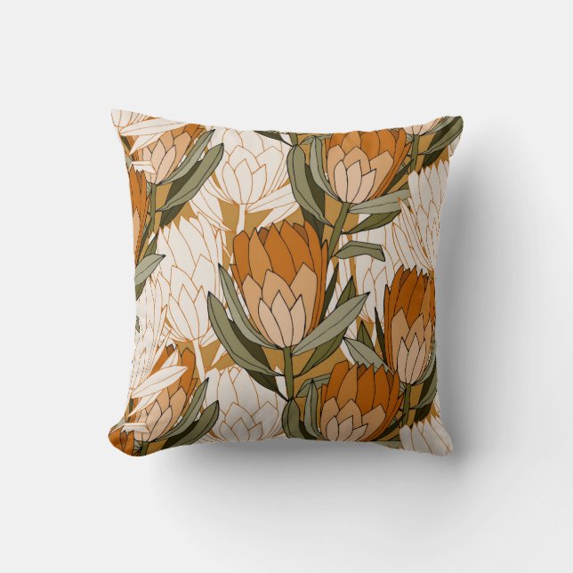 Silky Sage Rusty Orange Lotus Flower Throw Pillow (Front)