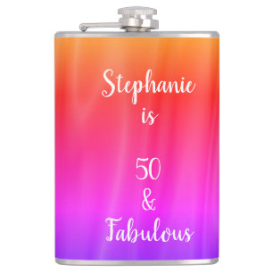 Silky Satin Shiny 50 & Fabulous Pink Purple Ombre Flask