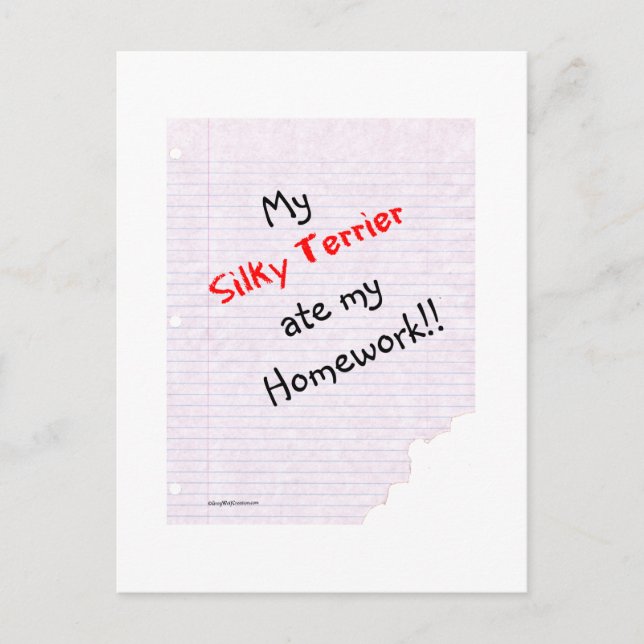 Silky Terrier Ate my Homework Postcard (Front)