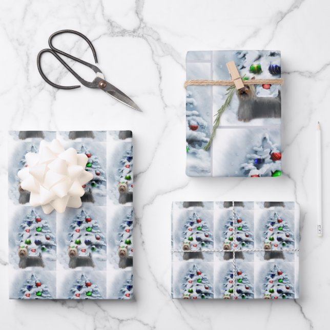 Silky Terrier Christmas Wrapping Paper Sheets (Front)