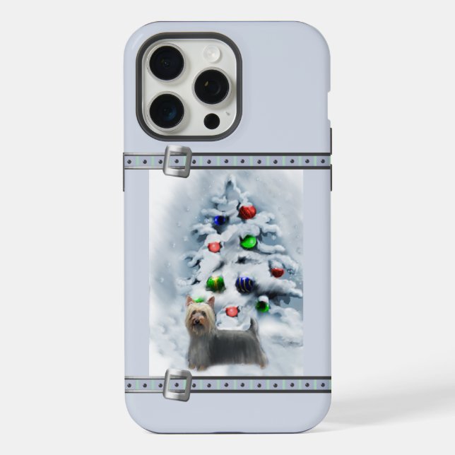 Silky Terrier Cute Blue Christmas Holidays iPhone Case (Back)