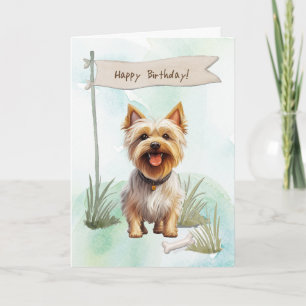 Silky Terrier Dog Breed Under Birthday Sign Card