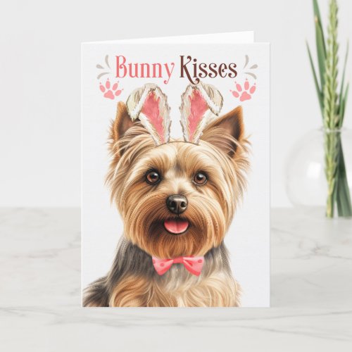 Silky Terrier Dog Bunny Ears for Easter Holiday Card