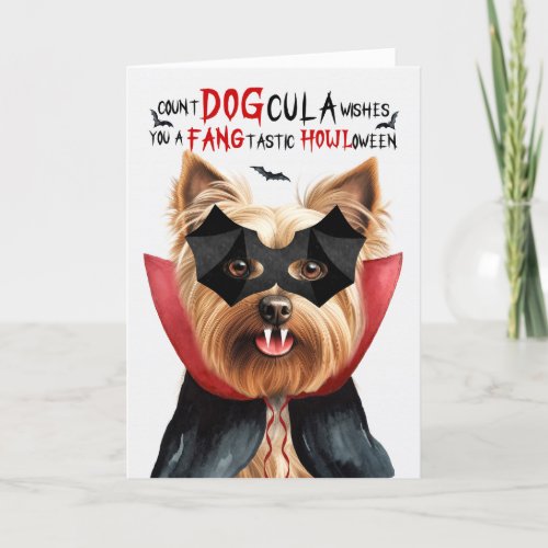 Silky Terrier Dog Funny Count DOGcula Halloween Holiday Card