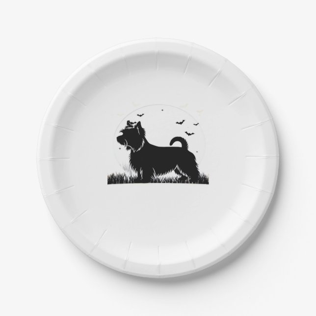Silky Terrier Dog � Halloween Moon Silhouette Clas Paper Plates (Front)