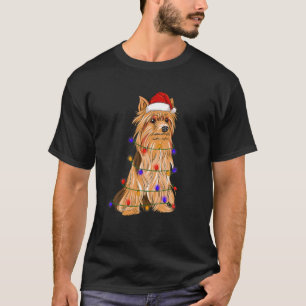 Silky Terrier Dog Wearing Christmas Hat Lights T-Shirt
