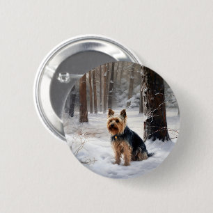 Silky Terrier Let It Snow Christmas Button