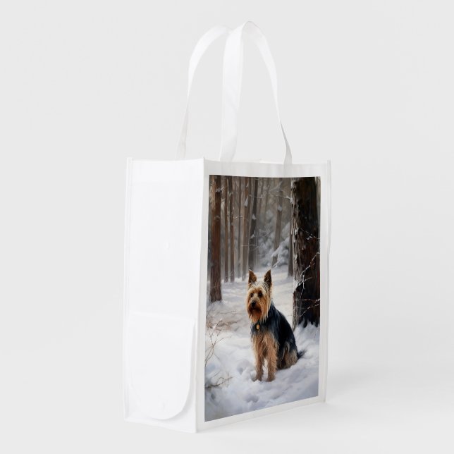 Silky Terrier Let It Snow Christmas  Grocery Bag (Front Side)