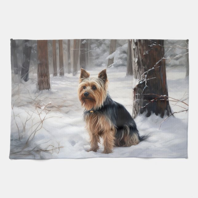 Silky Terrier Let It Snow Christmas  Kitchen Towel (Horizontal)