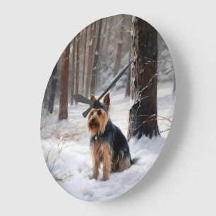 Silky Terrier Let It Snow Christmas Large Clock