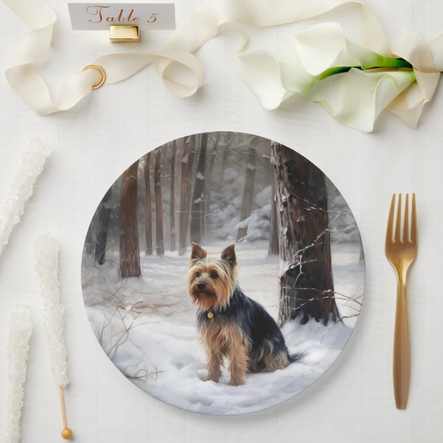 Silky Terrier Let It Snow Christmas  Paper Plates (Wedding)