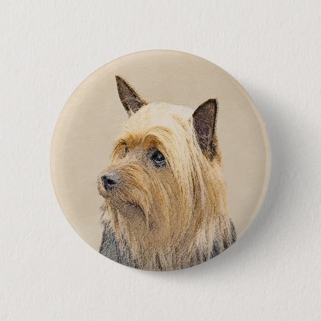 Silky Terrier Painting - Cute Original Dog Art Button (Front)