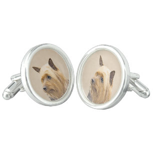Silky Terrier Painting - Cute Original Dog Art Cufflinks