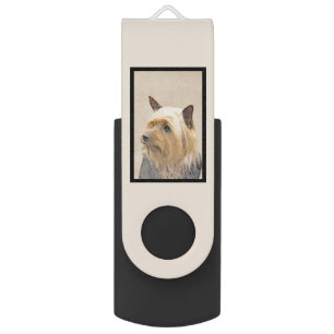 Silky Terrier Painting - Cute Original Dog Art Flash Drive