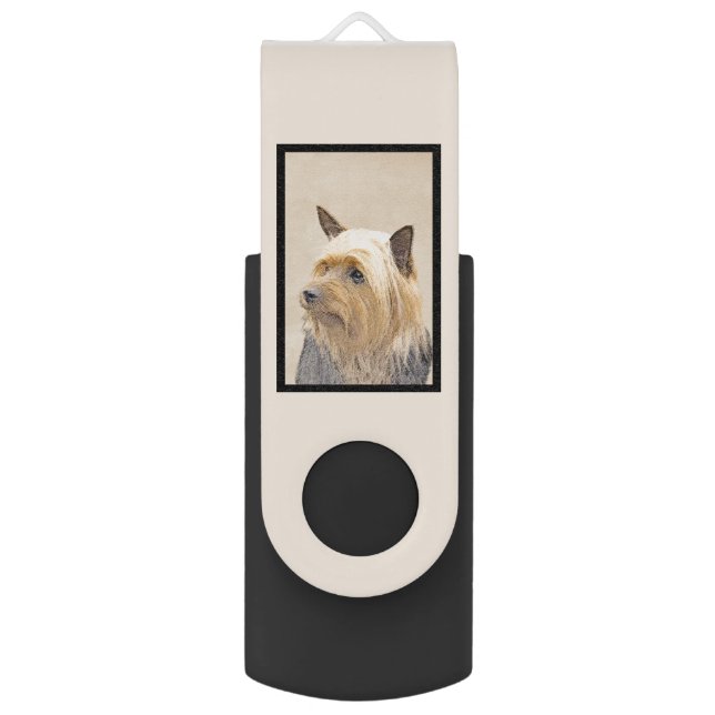 Silky Terrier Painting - Cute Original Dog Art Flash Drive (Back (Vertical))