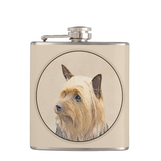 Silky Terrier Painting - Cute Original Dog Art Flask (Front)