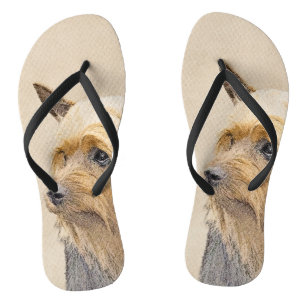 Silky Terrier Painting - Cute Original Dog Art Flip Flops