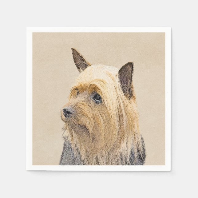 Silky Terrier Painting - Cute Original Dog Art Napkins (Front)