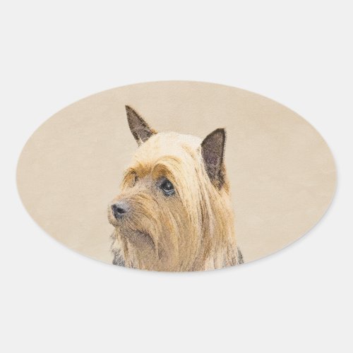 Silky Terrier Painting _ Cute Original Dog Art Oval Sticker