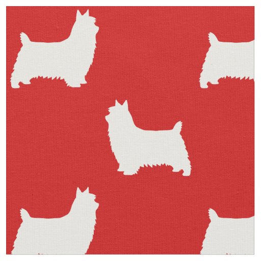 Silky Terrier Silhouettes Red and White Patterned Fabric