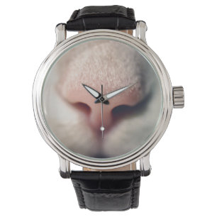 Silky White Kitty Vintage Leather Strap Watch