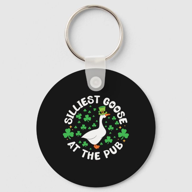 Silliest Goose At The Pub Funny Shamrock St Patric Keychain (Front)