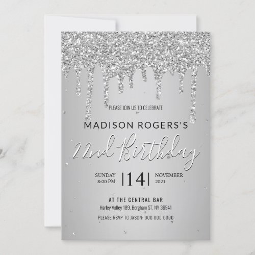 Sillver young girl or lady glitter invitation