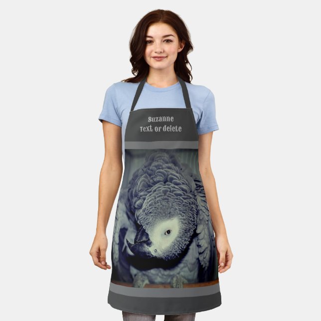 Silly African Grey Parrot Personalized Apron (Worn)
