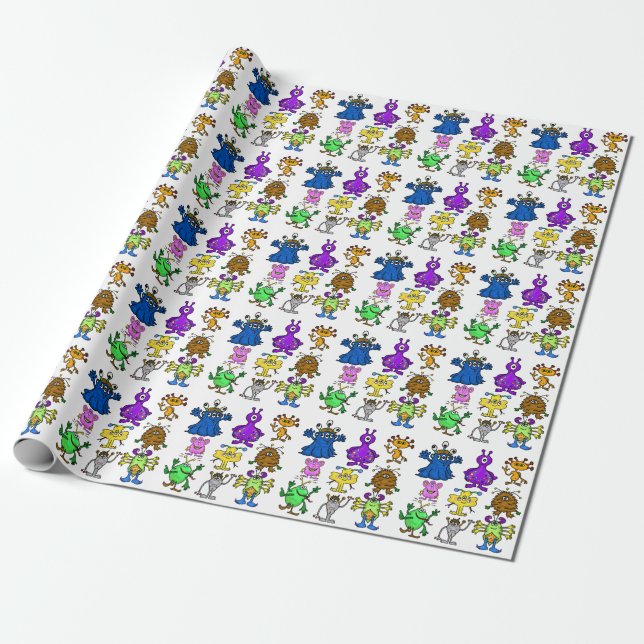 Silly Aliens Wrapping Paper (Unrolled)