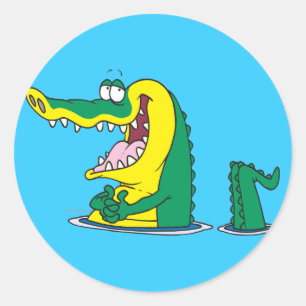 silly alligator crocodile cartoon character classic round sticker
