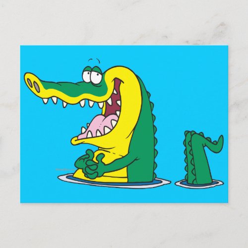 silly alligator crocodile cartoon character postcard