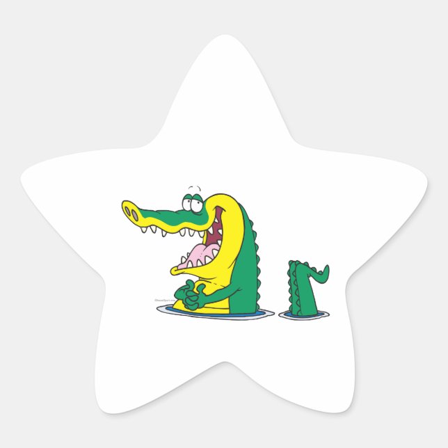 silly alligator crocodile cartoon character star sticker (Front)
