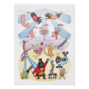 Silly animal circus glossy poster
