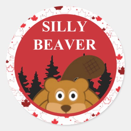 Silly Beaver Canada Day Classic Round Sticker