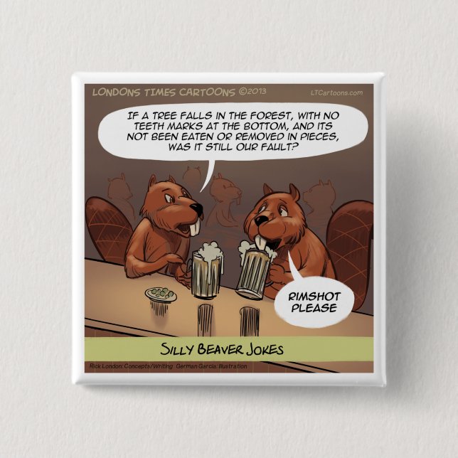 Silly Beaver Jokes Funny Cartoon Button (Front)