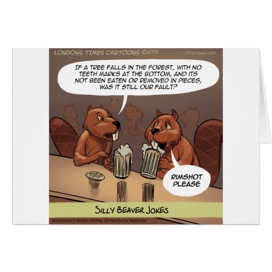 Silly Beaver Jokes Funny Cartoon Cards (Front Horizontal)