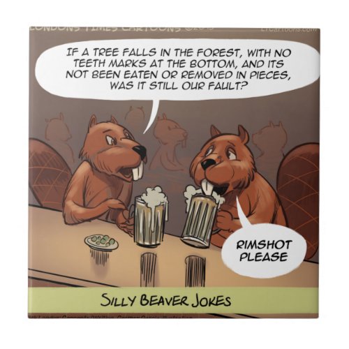 Silly Beaver Jokes Funny Cartoon Ceramic Tile