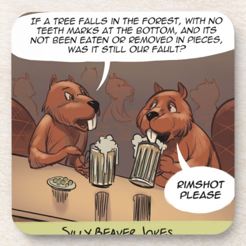 Silly Beaver Jokes Funny Cartoon Drink Coaster