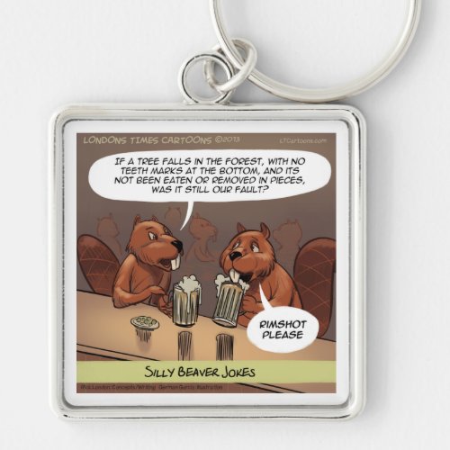 Silly Beaver Jokes Funny Cartoon Keychain