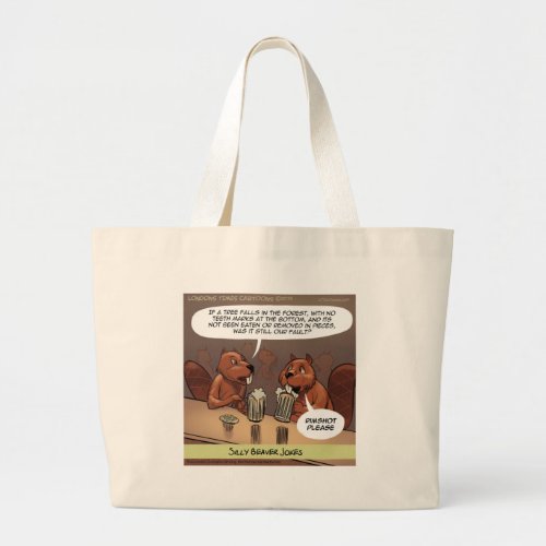 Silly Beaver Jokes Funny Cartoon Large Tote Bag