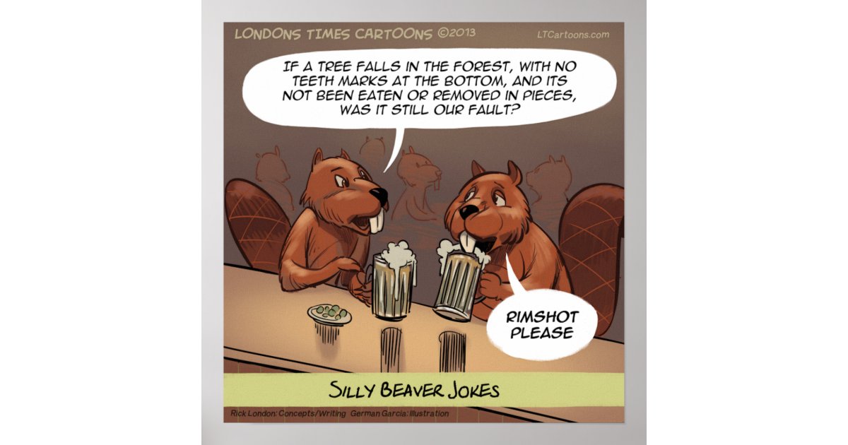 Silly Beaver Jokes Funny Cartoon Poster | Zazzle