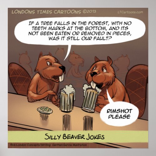 Silly Beaver Jokes Funny Cartoon Poster